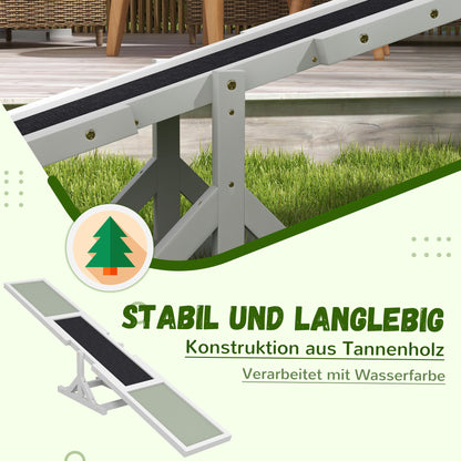 Dog Agility Seesaw, Wooden Dog Agility Ramp, Non-Slip Dog Agility Balancing Ramp for Dogs under 30 kg, Weatherproof Dog Training Outdoor Canine Sports for Balance, 180 x 30 x 30 cm White