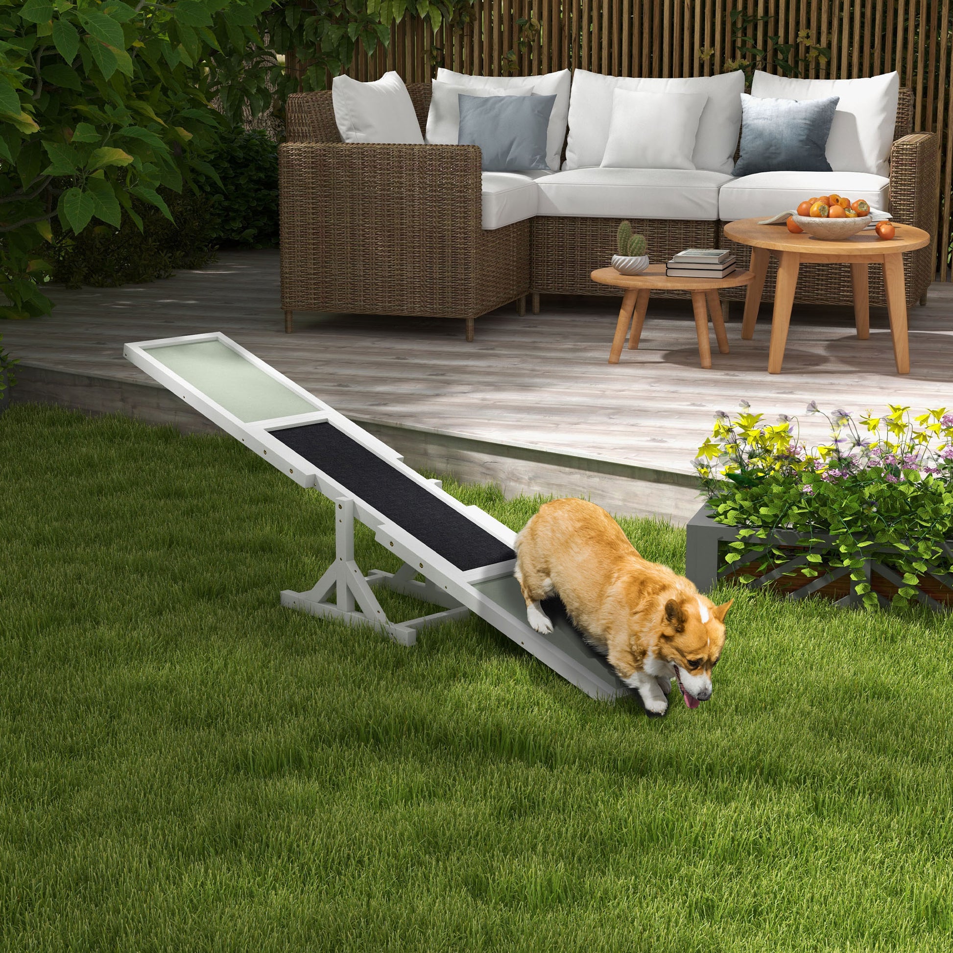 Dog Agility Seesaw, Wooden Dog Agility Ramp, Non-Slip Dog Agility Balancing Ramp for Dogs under 30 kg, Weatherproof Dog Training Outdoor Canine Sports for Balance, 180 x 30 x 30 cm White