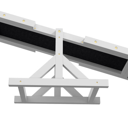 Dog Agility Seesaw, Wooden Dog Agility Ramp, Non-Slip Dog Agility Balancing Ramp for Dogs under 30 kg, Weatherproof Dog Training Outdoor Canine Sports for Balance, 180 x 30 x 30 cm White