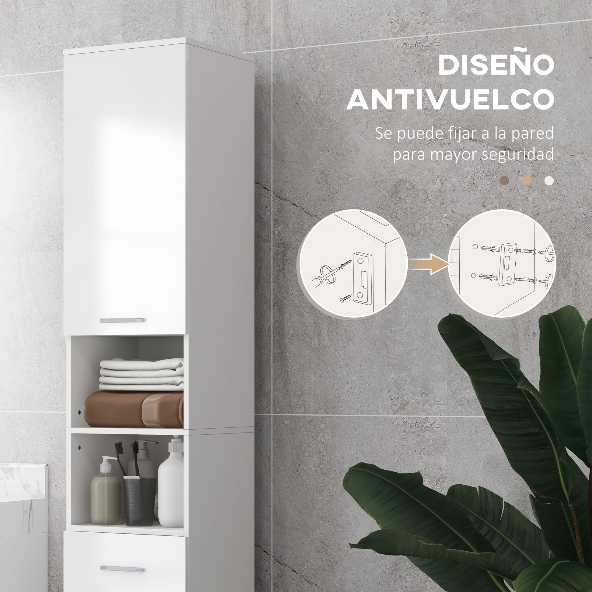 Modern Bathroom Cabinet with 1 Drawer, 3 Adjustable Shelves, and 2 Cabinets Storage Cabinet for Living Room Bedroom 30x30x180 cm White Gloss