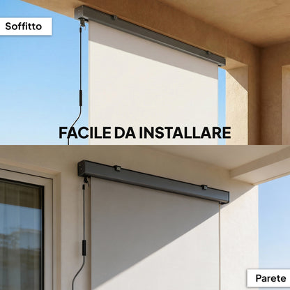 Cordless Outdoor Roller Blind, UPF50+ Waterproof Shade for Porch, Balcony or Gazebo, 98.4 x 63 in (250 x 160 cm), Cream