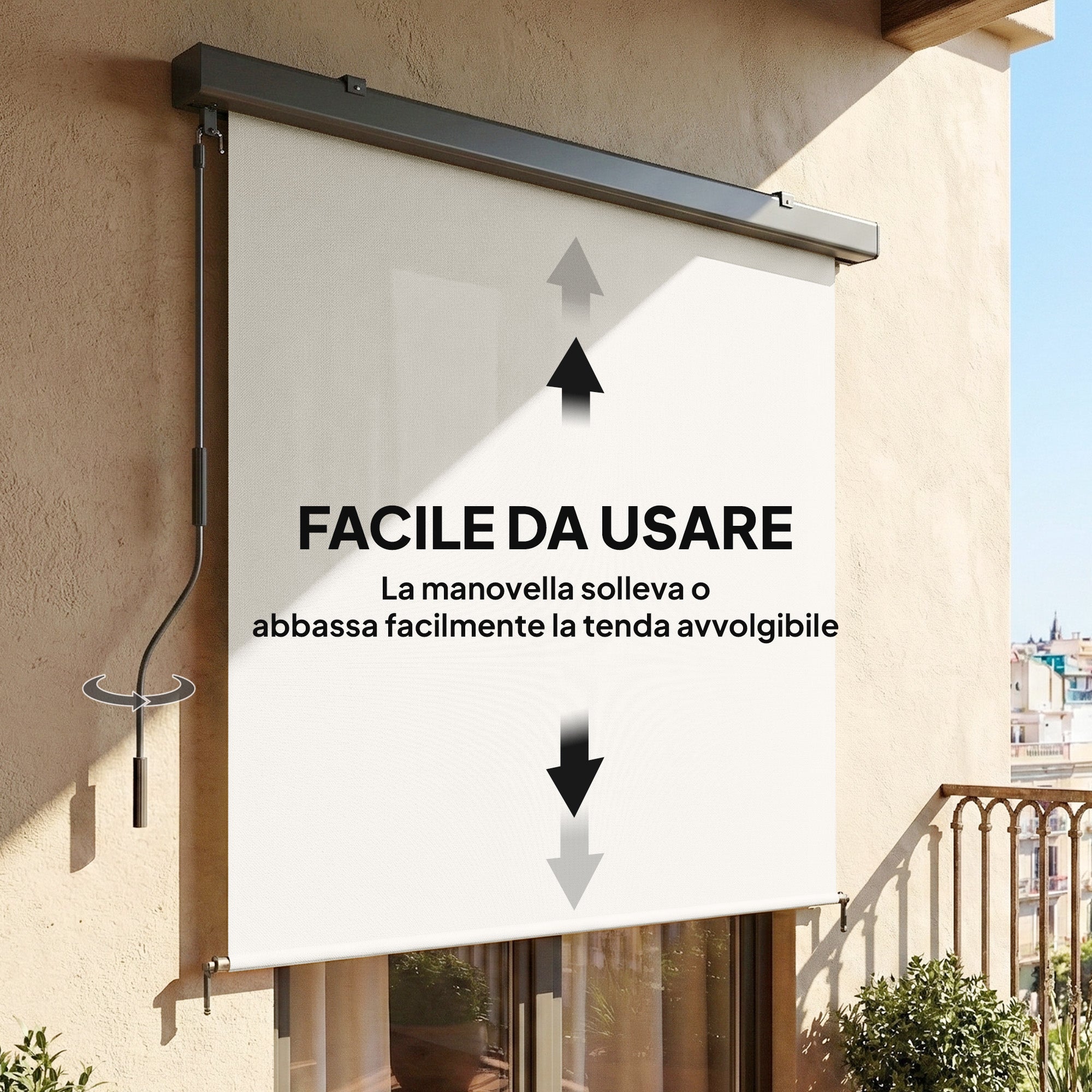 Cordless Outdoor Roller Blind, UPF50+ Waterproof Shade for Porch, Balcony or Gazebo, 98.4 x 63 in (250 x 160 cm), Cream
