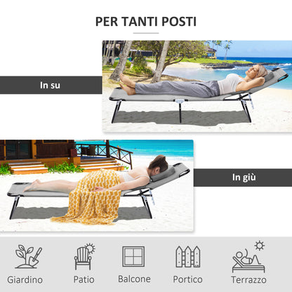 Outdoor Folding Sun Lounger Chair with Face Hole and Cushion, Sun Lounger for Garden, Beach, and Camping, Gray
