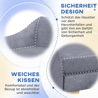 Dog Sofa Cat Sofa with Backrest, Pet Couch with Wooden Legs, Pet Sofa with Cushion, Dog Bed for Medium and Large Dogs, Velvet, Grey, 102 x 58.5 x 42.5 cm