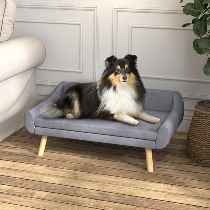 Dog Sofa Cat Sofa with Backrest, Pet Couch with Wooden Legs, Pet Sofa with Cushion, Dog Bed for Medium and Large Dogs, Velvet, Grey, 102 x 58.5 x 42.5 cm