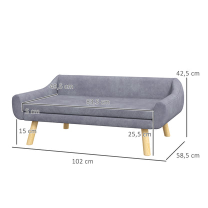 Dog Sofa Cat Sofa with Backrest, Pet Couch with Wooden Legs, Pet Sofa with Cushion, Dog Bed for Medium and Large Dogs, Velvet, Grey, 102 x 58.5 x 42.5 cm