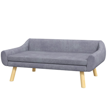 Dog Sofa Cat Sofa with Backrest, Pet Couch with Wooden Legs, Pet Sofa with Cushion, Dog Bed for Medium and Large Dogs, Velvet, Grey, 102 x 58.5 x 42.5 cm