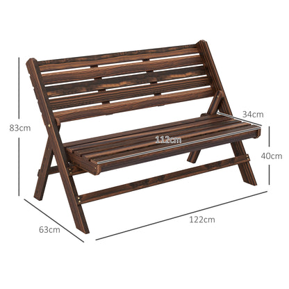 Garden Bench, 2-Seater Wooden Bench with Backrest, Park Bench, Holds up to 250 kg, for Garden, Balcony, Charred, 122 x 63 x 83 cm