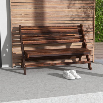 Garden Bench, 2-Seater Wooden Bench with Backrest, Park Bench, Holds up to 250 kg, for Garden, Balcony, Charred, 122 x 63 x 83 cm
