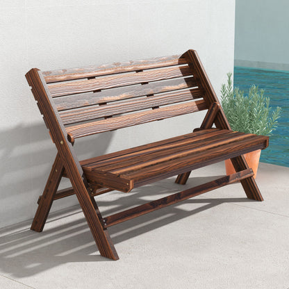 Garden Bench, 2-Seater Wooden Bench with Backrest, Park Bench, Holds up to 250 kg, for Garden, Balcony, Charred, 122 x 63 x 83 cm