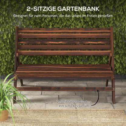 Garden Bench, 2-Seater Wooden Bench with Backrest, Park Bench, Holds up to 250 kg, for Garden, Balcony, Charred, 122 x 63 x 83 cm
