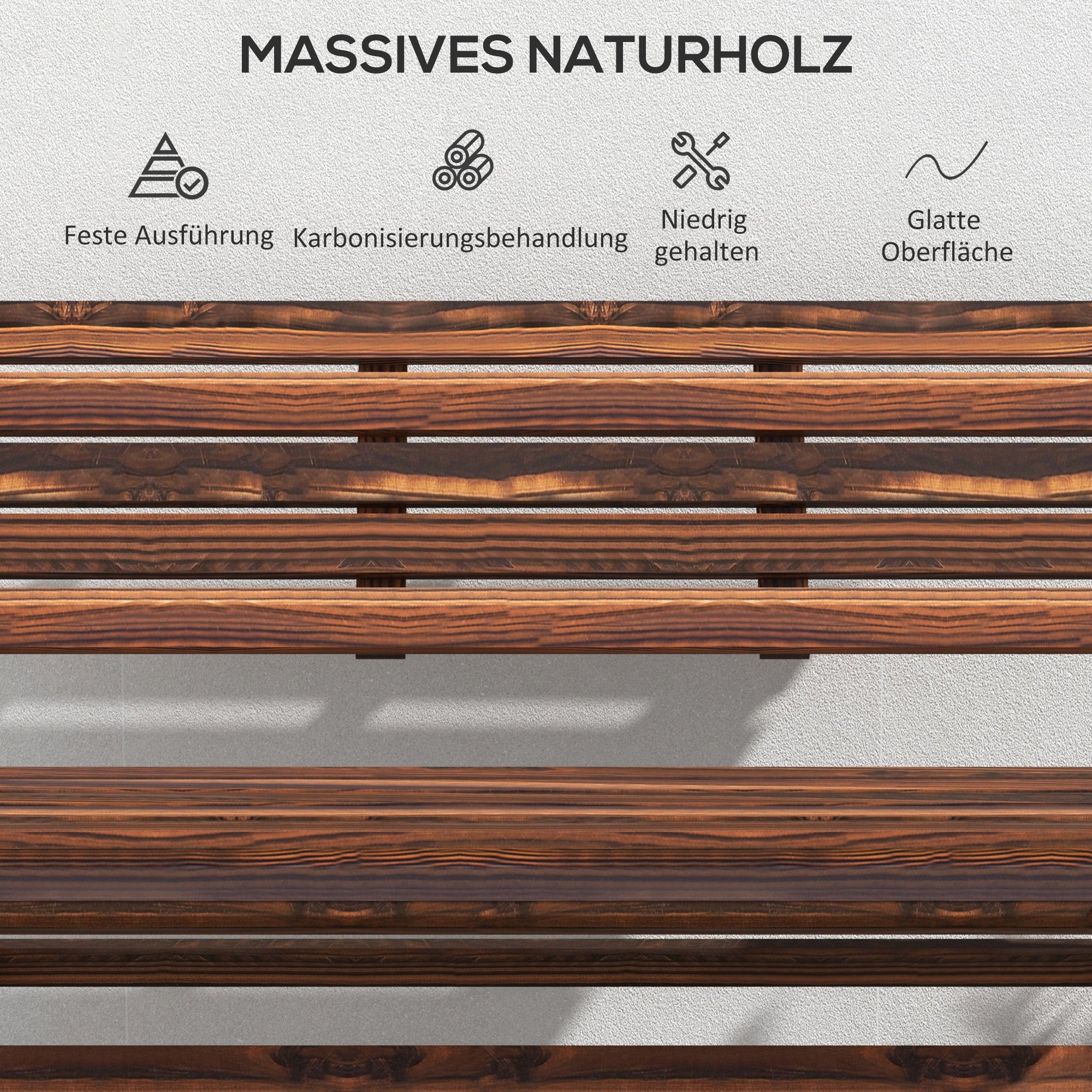 Garden Bench, 2-Seater Wooden Bench with Backrest, Park Bench, Holds up to 250 kg, for Garden, Balcony, Charred, 122 x 63 x 83 cm