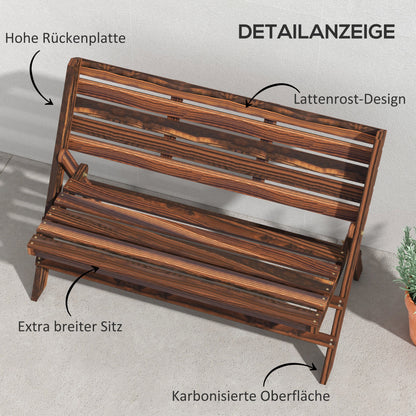 Garden Bench, 2-Seater Wooden Bench with Backrest, Park Bench, Holds up to 250 kg, for Garden, Balcony, Charred, 122 x 63 x 83 cm