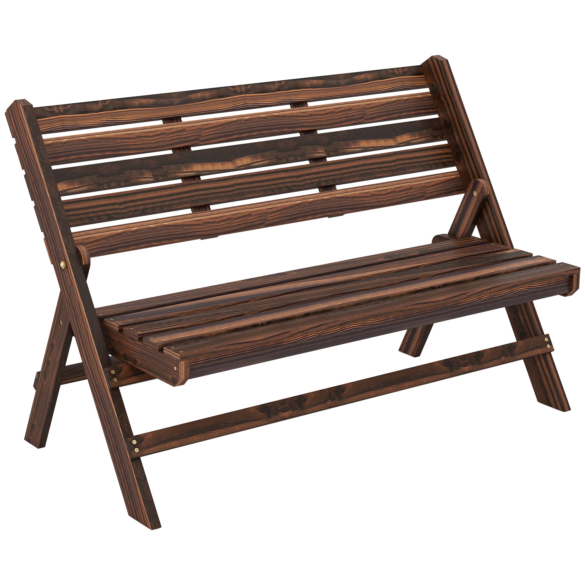 Garden Bench, 2-Seater Wooden Bench with Backrest, Park Bench, Holds up to 250 kg, for Garden, Balcony, Charred, 122 x 63 x 83 cm