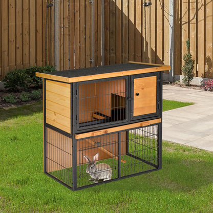 Outdoor Wooden Rabbit Hutch Small Pet Cage 2 Levels with Ramp Removable Tray Lockable Doors 89.5x45x81 cm Wood and Grey