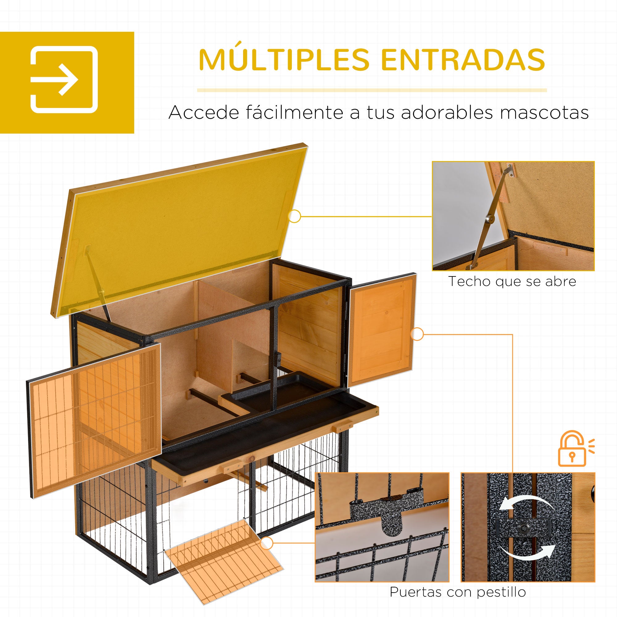 Outdoor Wooden Rabbit Hutch Small Pet Cage 2 Levels with Ramp Removable Tray Lockable Doors 89.5x45x81 cm Wood and Grey