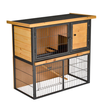 Outdoor Wooden Rabbit Hutch Small Pet Cage 2 Levels with Ramp Removable Tray Lockable Doors 89.5x45x81 cm Wood and Grey