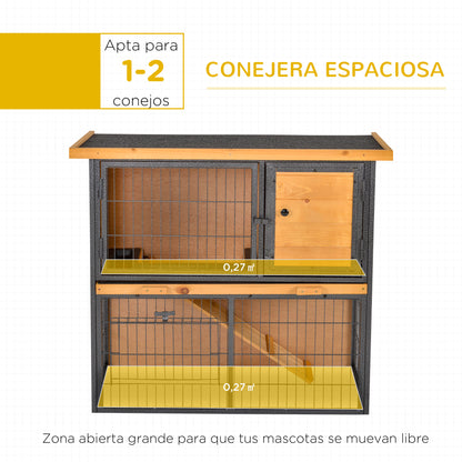 Outdoor Wooden Rabbit Hutch Small Pet Cage 2 Levels with Ramp Removable Tray Lockable Doors 89.5x45x81 cm Wood and Grey