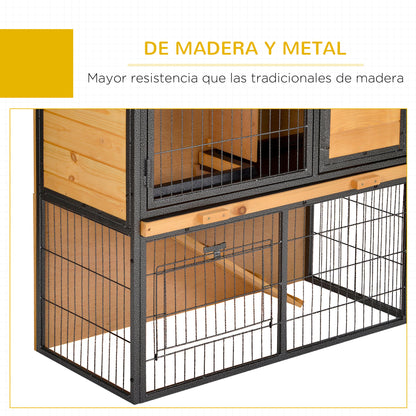 Outdoor Wooden Rabbit Hutch Small Pet Cage 2 Levels with Ramp Removable Tray Lockable Doors 89.5x45x81 cm Wood and Grey