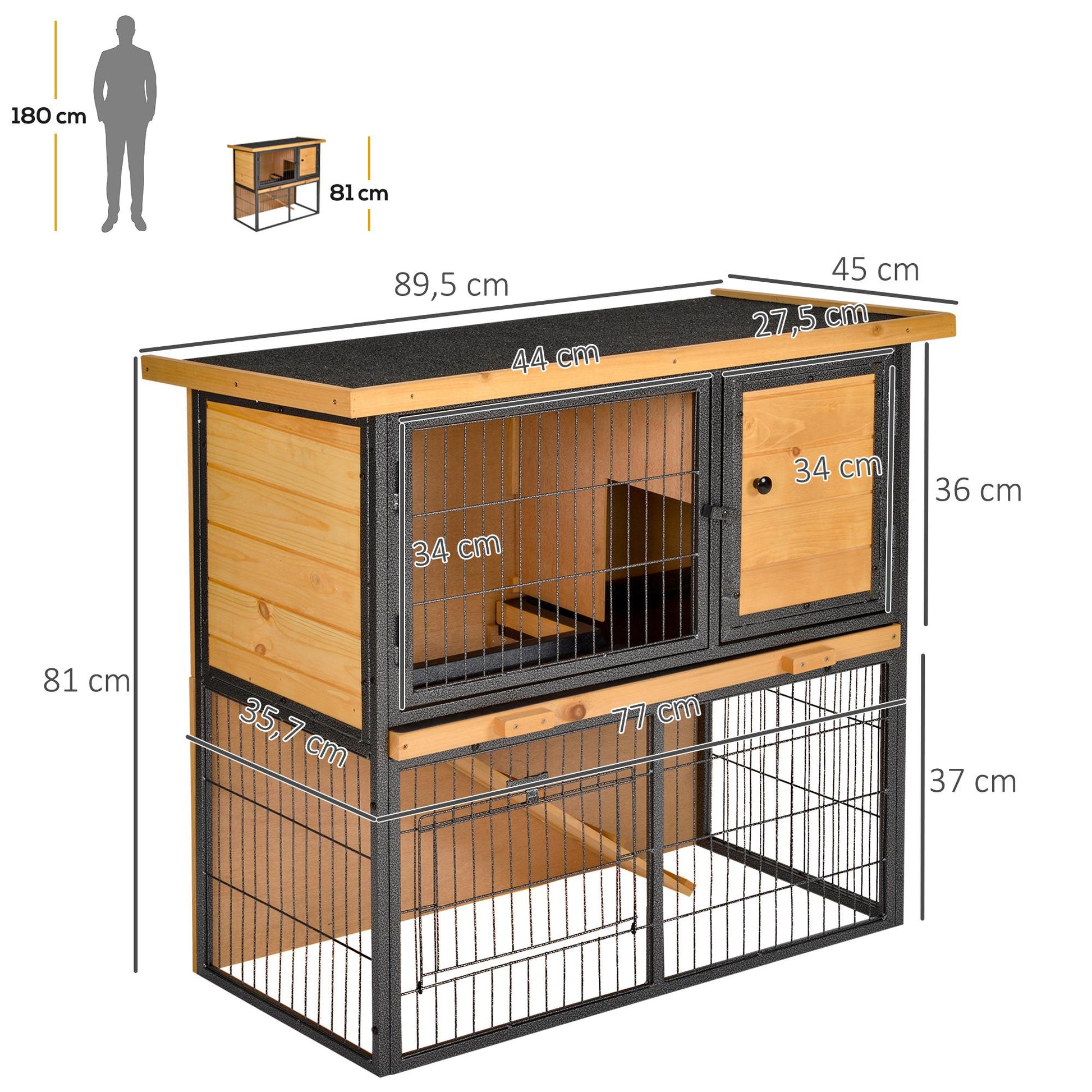 Outdoor Wooden Rabbit Hutch Small Pet Cage 2 Levels with Ramp Removable Tray Lockable Doors 89.5x45x81 cm Wood and Grey