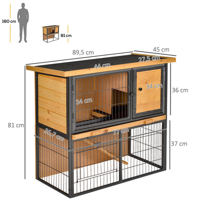 Outdoor Wooden Rabbit Hutch Small Pet Cage 2 Levels with Ramp Removable Tray Lockable Doors 89.5x45x81 cm Wood and Grey