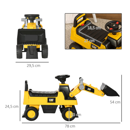 Seat Digger Ride-On Digger with Adjustable Shovel, Horn, Storage under Seat, Ride-On Toy Digger for Sitting Up to 25kg, Ride-On for Children from 18 Months Yellow
