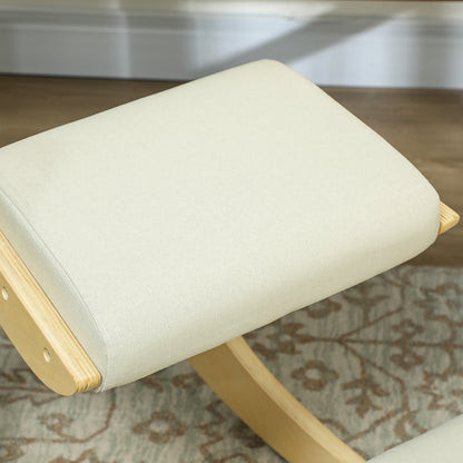 Kneeling Chair with Rocking Motion, Ergonomic Posture Chair in Linen Fabric and Birchwood, 55x85x55 cm, Cream