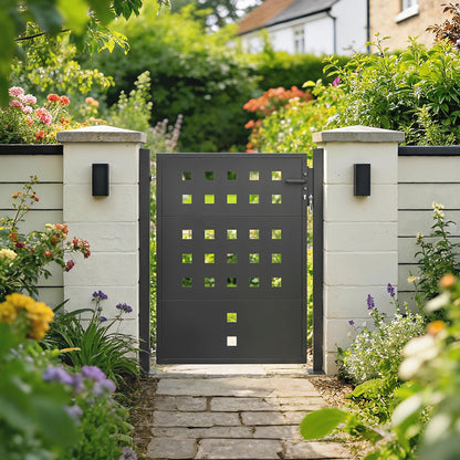 Galvanized Steel Garden Gate with Handle, Lock & 3 Keys, 105 x 130 cm, Dark Gray