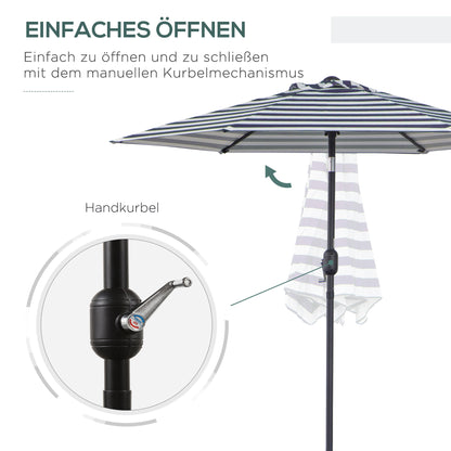 Parasol Garden Umbrella Terrace Umbrella Frame Steel Outdoor Blue Stripe Ø230 x 216 cm