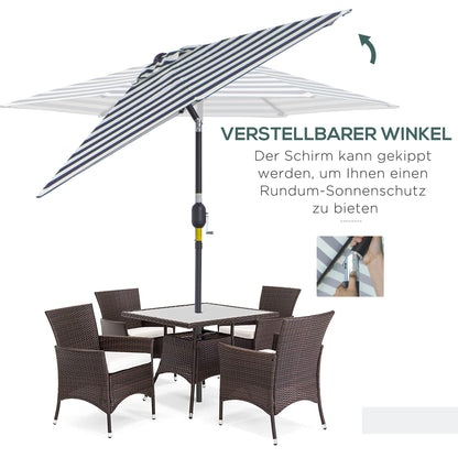 Parasol Garden Umbrella Terrace Umbrella Frame Steel Outdoor Blue Stripe Ø230 x 216 cm