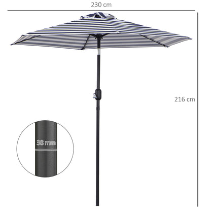 Parasol Garden Umbrella Terrace Umbrella Frame Steel Outdoor Blue Stripe Ø230 x 216 cm