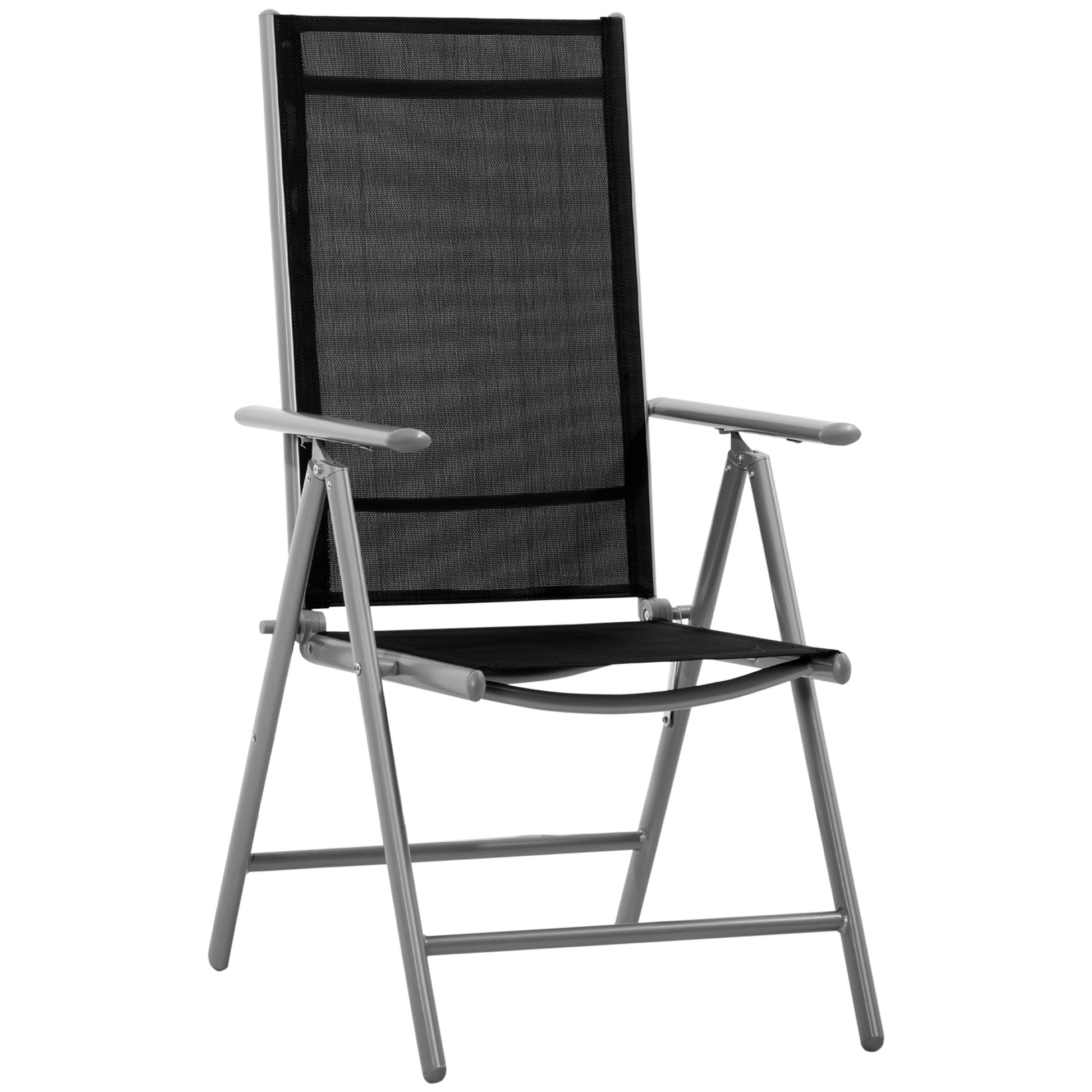 Folding Garden Chair in Aluminum and Texteline with 7 Adjustable Levels, Black 65x55x85-105cm