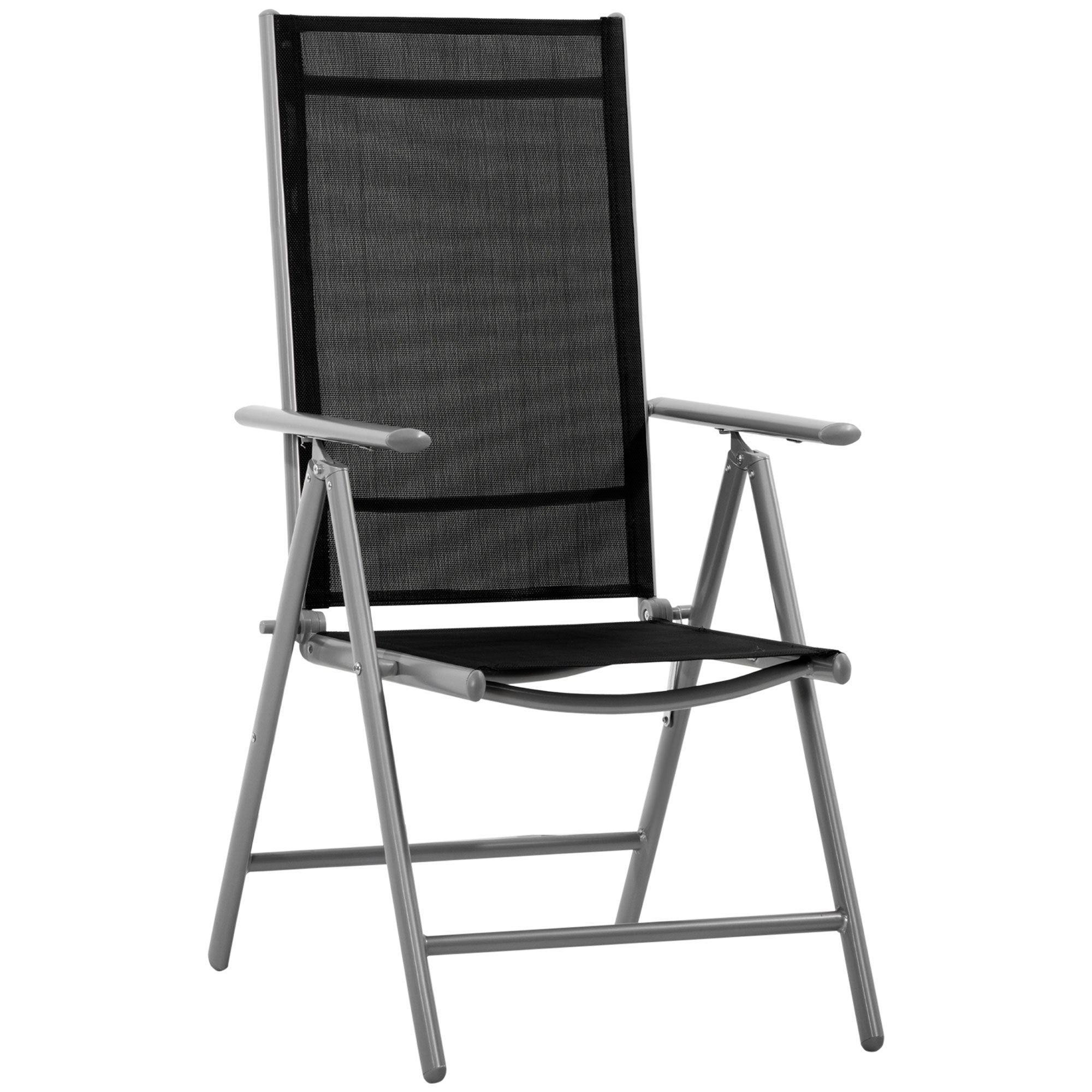 Folding Garden Chair in Aluminum and Texteline with 7 Adjustable Levels, Black 65x55x85-105cm