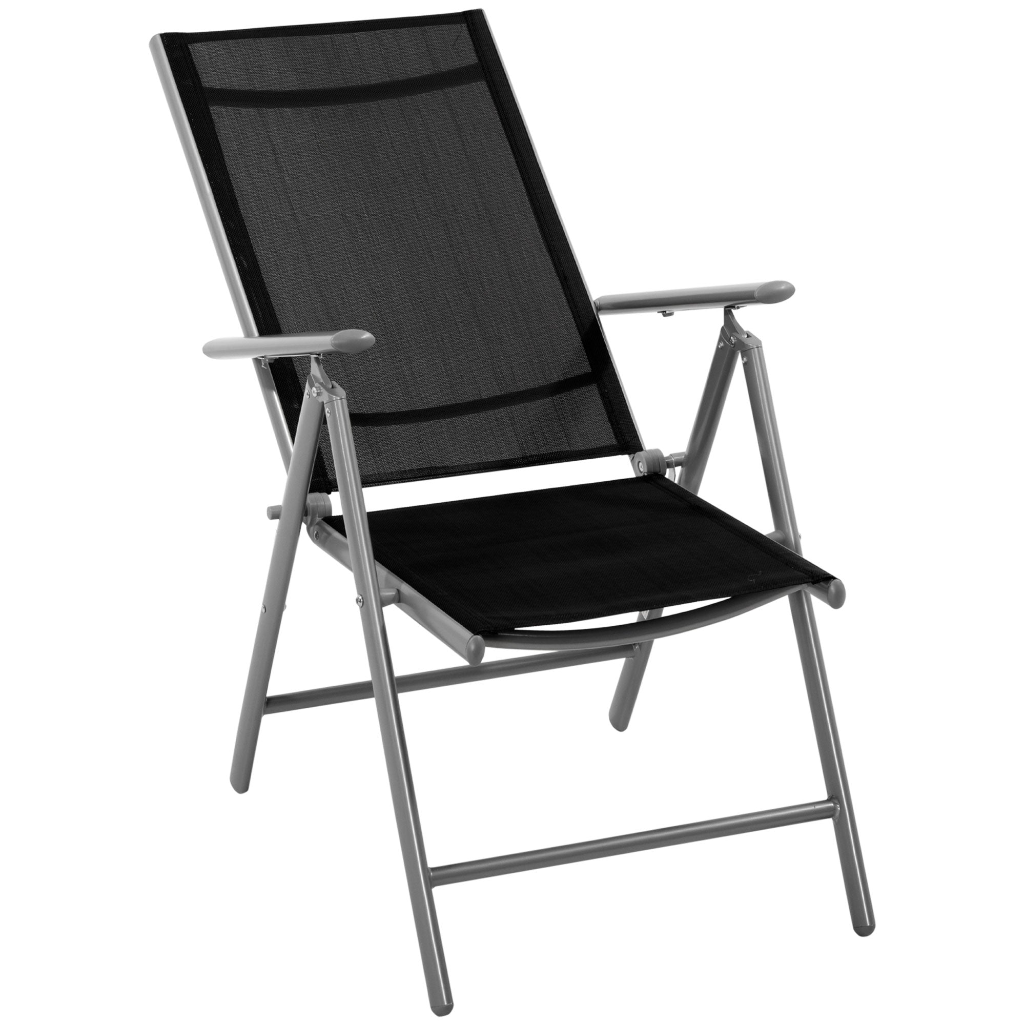 Folding Garden Chair in Aluminum and Texteline with 7 Adjustable Levels, Black 65x55x85-105cm