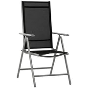 Folding Garden Chair in Aluminum and Texteline with 7 Adjustable Levels, Black 65x55x85-105cm