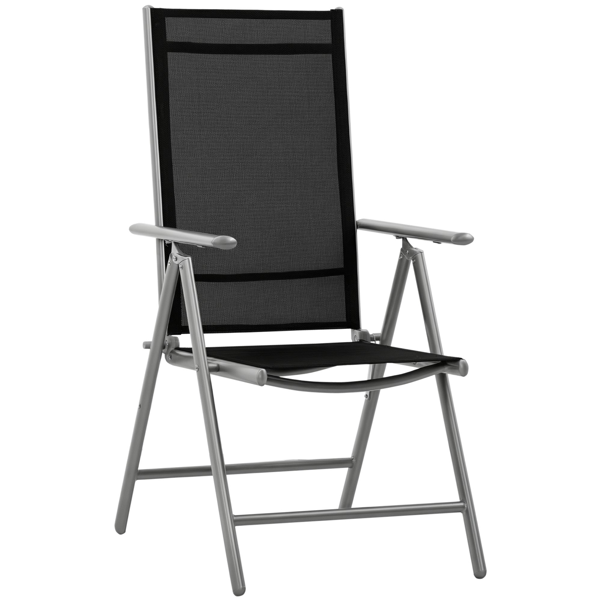 Folding Garden Chair in Aluminum and Texteline with 7 Adjustable Levels, Black 65x55x85-105cm