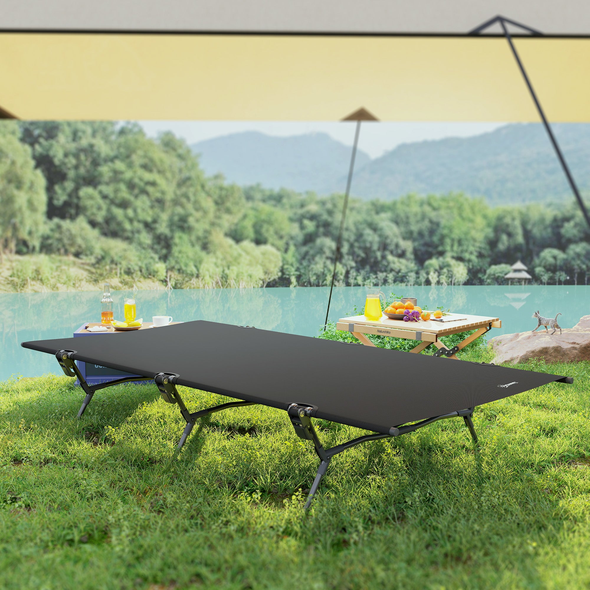 Folding Camp Bed Camping Cot with Carrying Bag 200 x 100 x 36 cm Guest Bed up to 120 kg Extra Wide Camp Cot for Adults Folding Bed for Indoor, Outdoor, Garden Camping Travel Black
