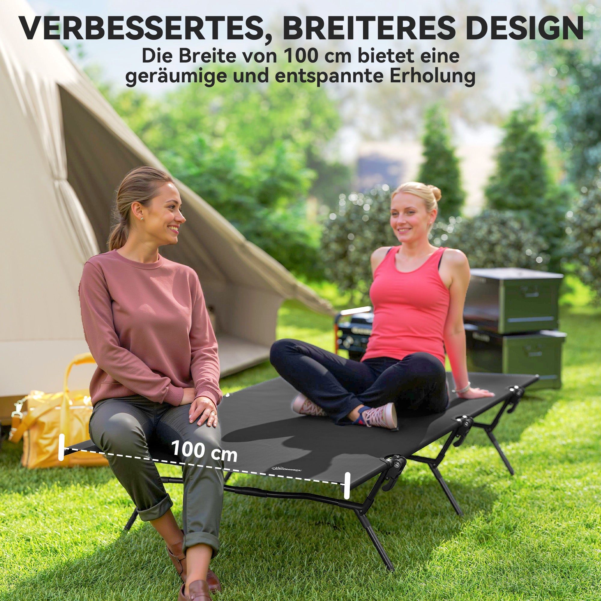 Folding Camp Bed Camping Cot with Carrying Bag 200 x 100 x 36 cm Guest Bed up to 120 kg Extra Wide Camp Cot for Adults Folding Bed for Indoor, Outdoor, Garden Camping Travel Black