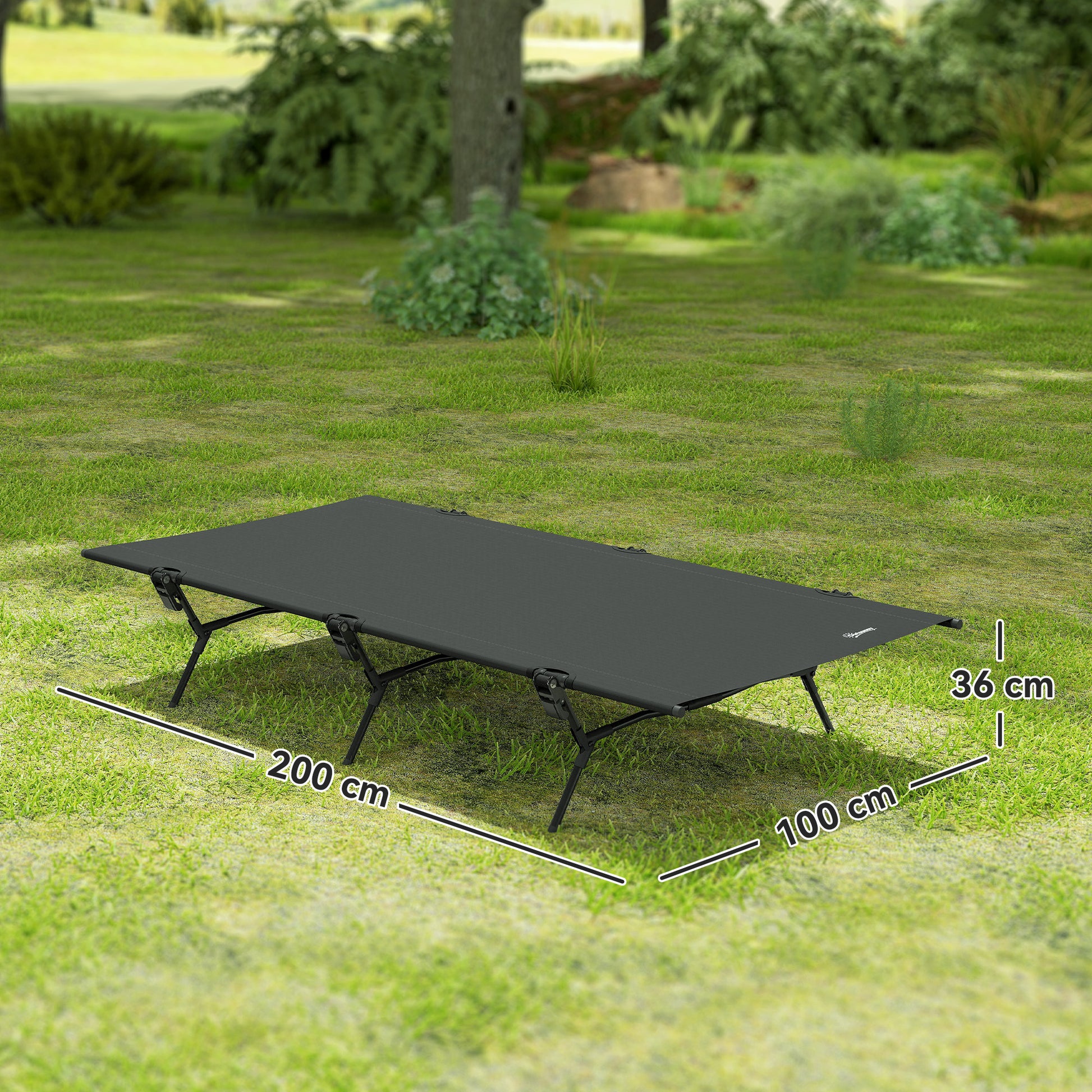 Folding Camp Bed Camping Cot with Carrying Bag 200 x 100 x 36 cm Guest Bed up to 120 kg Extra Wide Camp Cot for Adults Folding Bed for Indoor, Outdoor, Garden Camping Travel Black