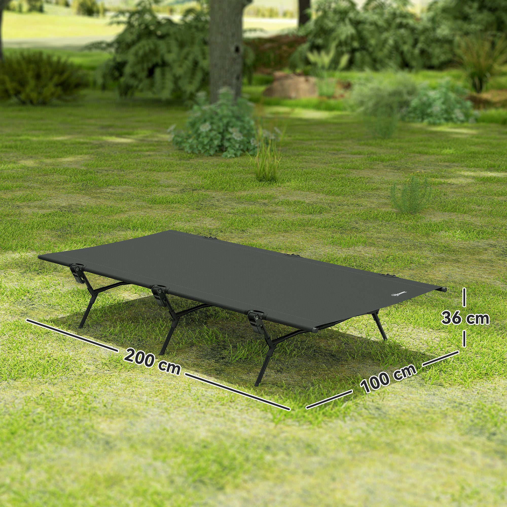 Folding Camp Bed Camping Cot with Carrying Bag 200 x 100 x 36 cm Guest Bed up to 120 kg Extra Wide Camp Cot for Adults Folding Bed for Indoor, Outdoor, Garden Camping Travel Black