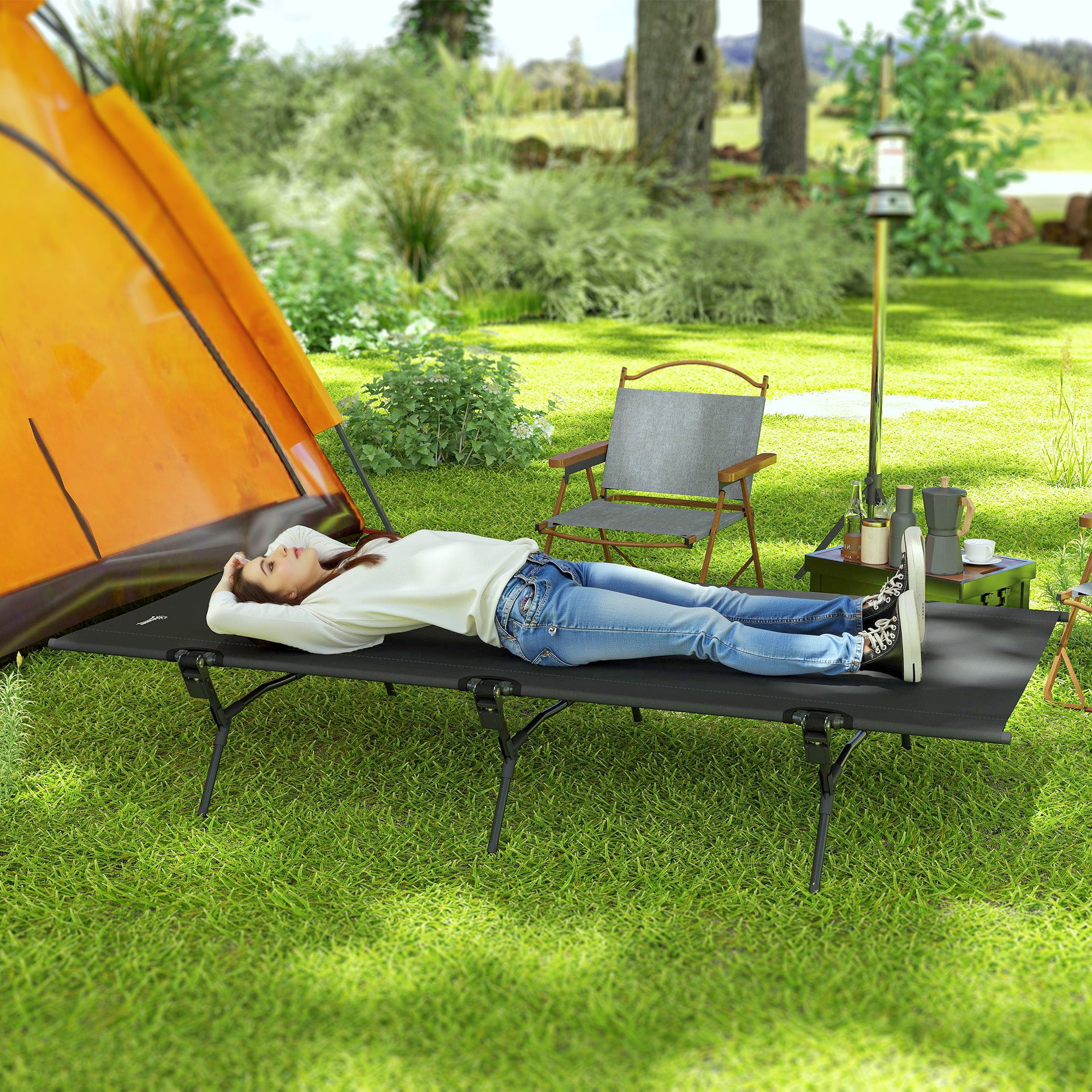 Folding Camp Bed Camping Cot with Carrying Bag 200 x 100 x 36 cm Guest Bed up to 120 kg Extra Wide Camp Cot for Adults Folding Bed for Indoor, Outdoor, Garden Camping Travel Black