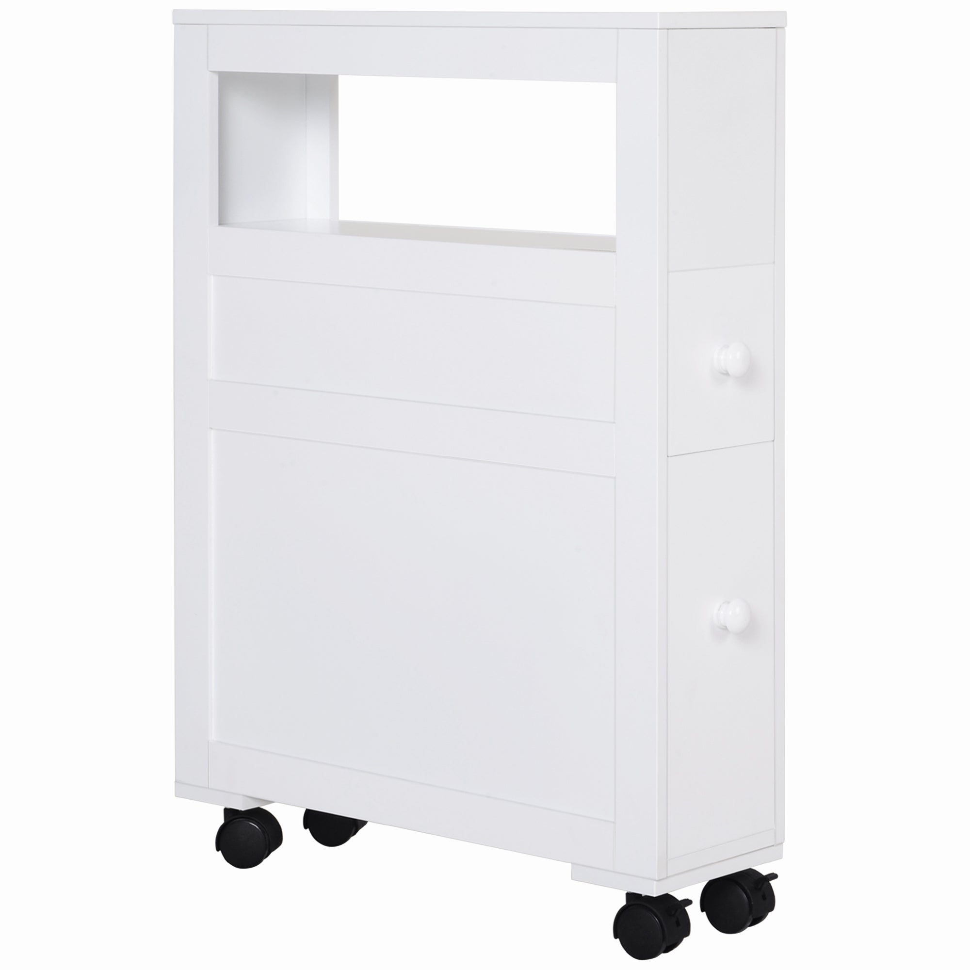 Bathroom Cabinet with Wheels Narrow Bathroom Cabinet with 2 Drawers and Storage Shelf Load 20 kg 16x52x71.5 cm White