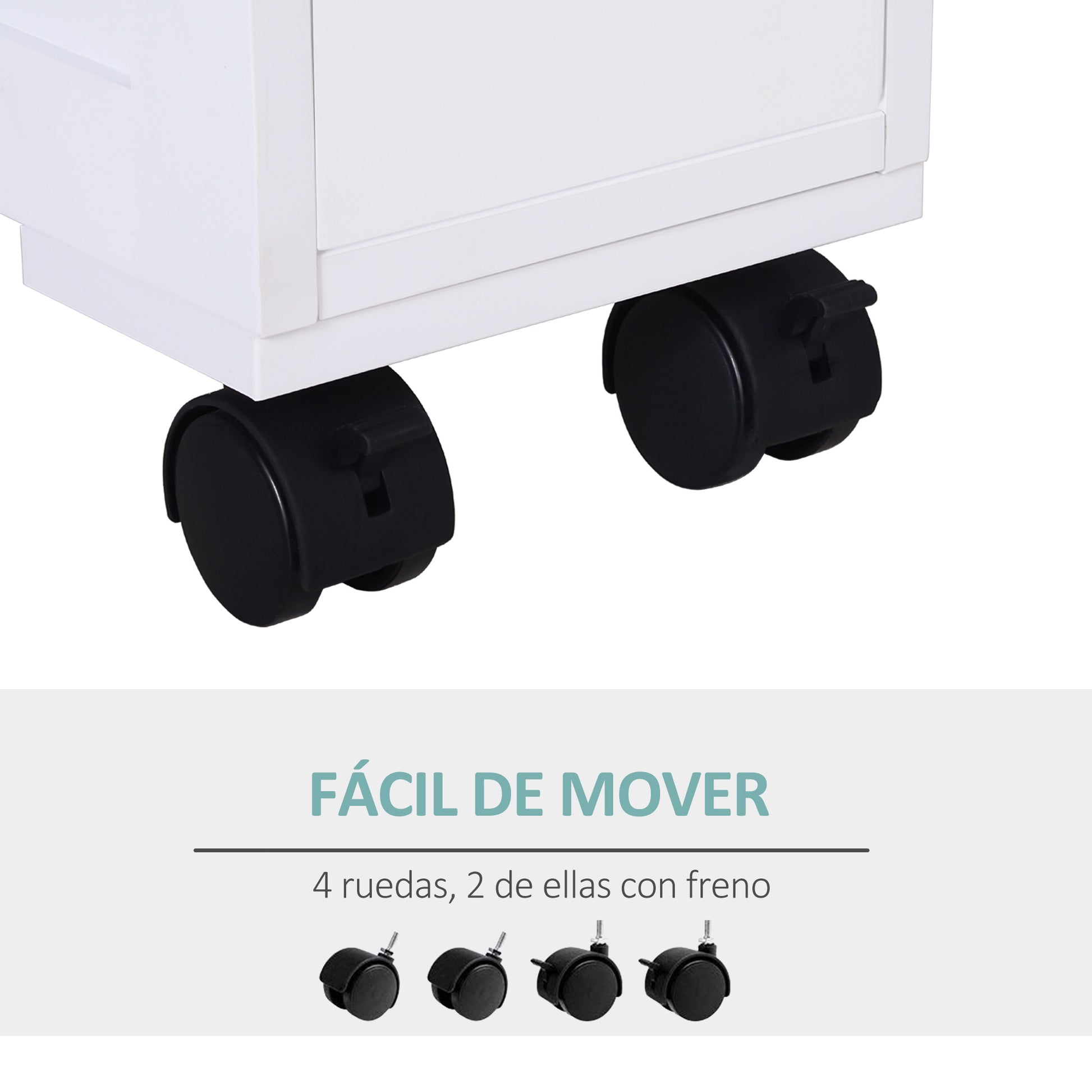 Bathroom Cabinet with Wheels Narrow Bathroom Cabinet with 2 Drawers and Storage Shelf Load 20 kg 16x52x71.5 cm White