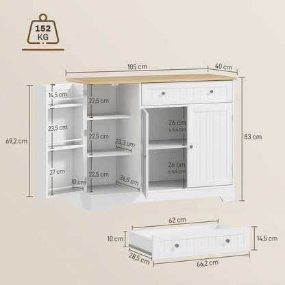 Kitchen Sideboard Kitchen Cabinet Pantry with Door Shelf Drawer Magnetic Doors Adjustable Shelves Sideboard for Dining Room 105x40x83 cm White and Oak