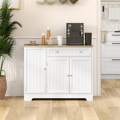 Kitchen Sideboard Kitchen Cabinet Pantry with Door Shelf Drawer Magnetic Doors Adjustable Shelves Sideboard for Dining Room 105x40x83 cm White and Oak