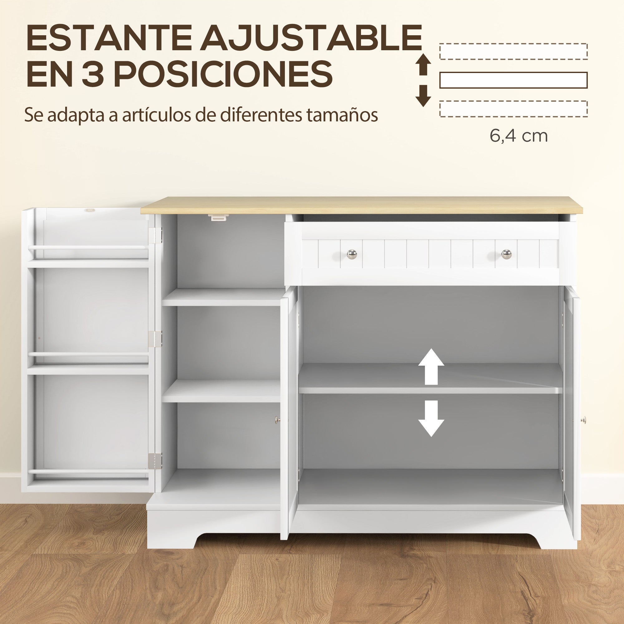 Kitchen Sideboard Kitchen Cabinet Pantry with Door Shelf Drawer Magnetic Doors Adjustable Shelves Sideboard for Dining Room 105x40x83 cm White and Oak