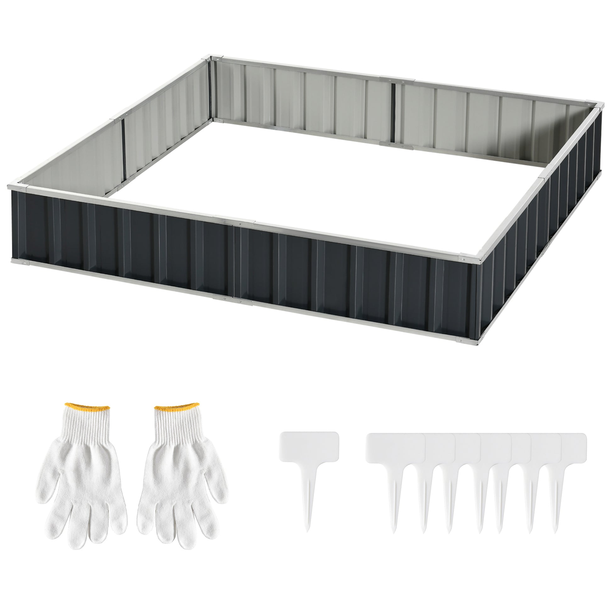 Steel Raised Garden Bed DIY Garden Bed with T-shaped Plant Markers Gloves Planting Bed Herb Bed Flower Stand for Balcony Garden Dark Gray 258 x 90 x 30 cm