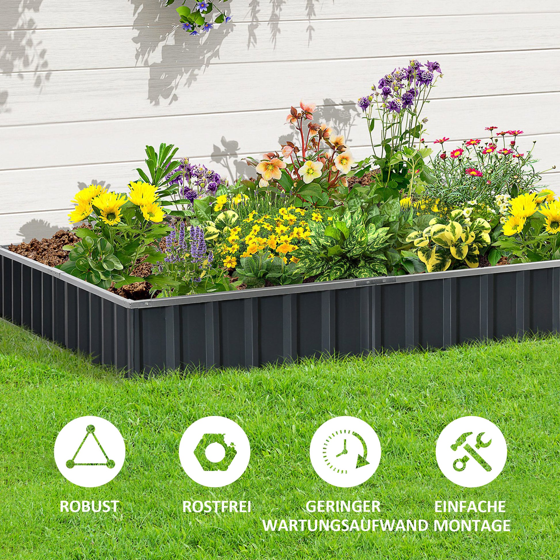 Steel Raised Garden Bed DIY Garden Bed with T-shaped Plant Markers Gloves Planting Bed Herb Bed Flower Stand for Balcony Garden Dark Gray 258 x 90 x 30 cm