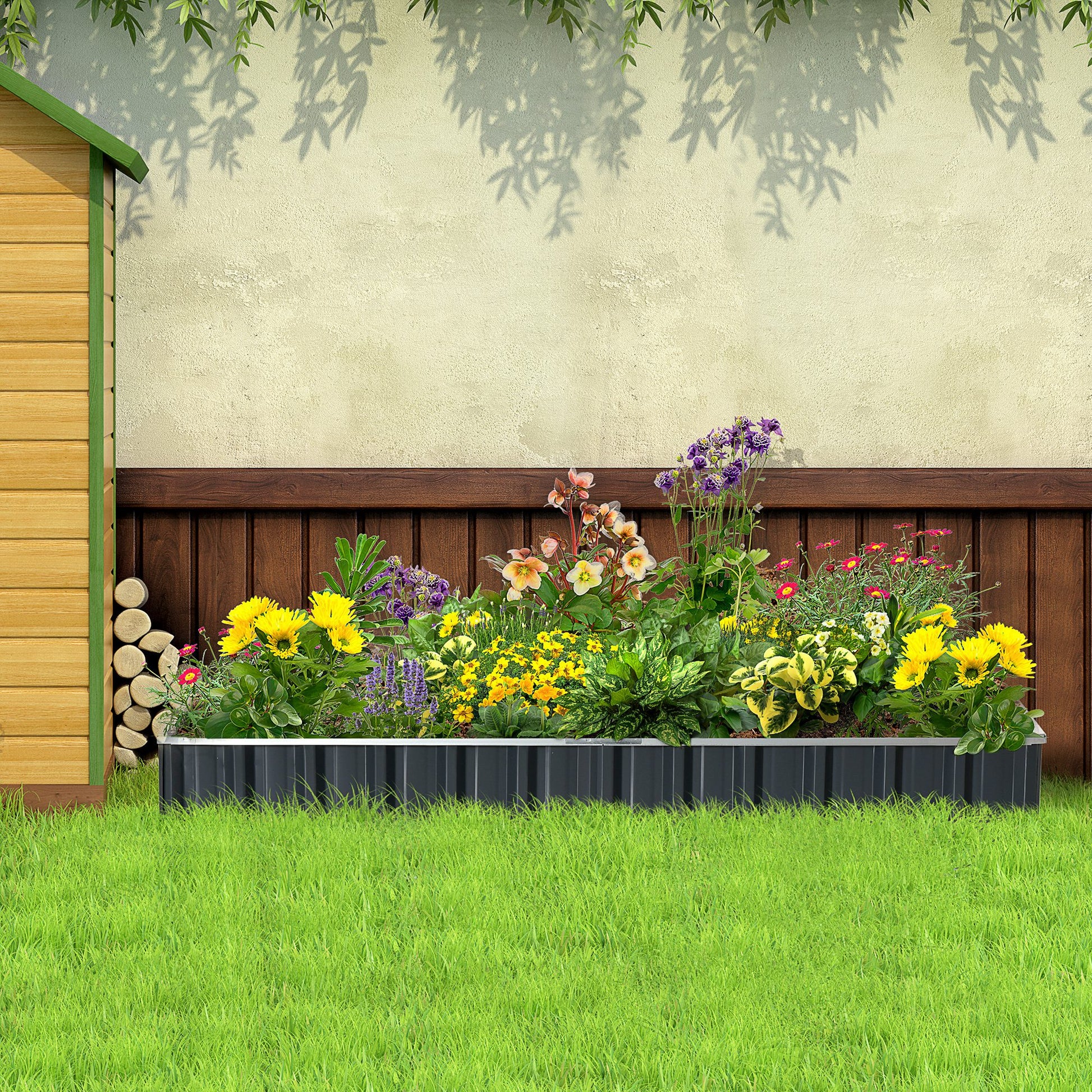 Steel Raised Garden Bed DIY Garden Bed with T-shaped Plant Markers Gloves Planting Bed Herb Bed Flower Stand for Balcony Garden Dark Gray 258 x 90 x 30 cm
