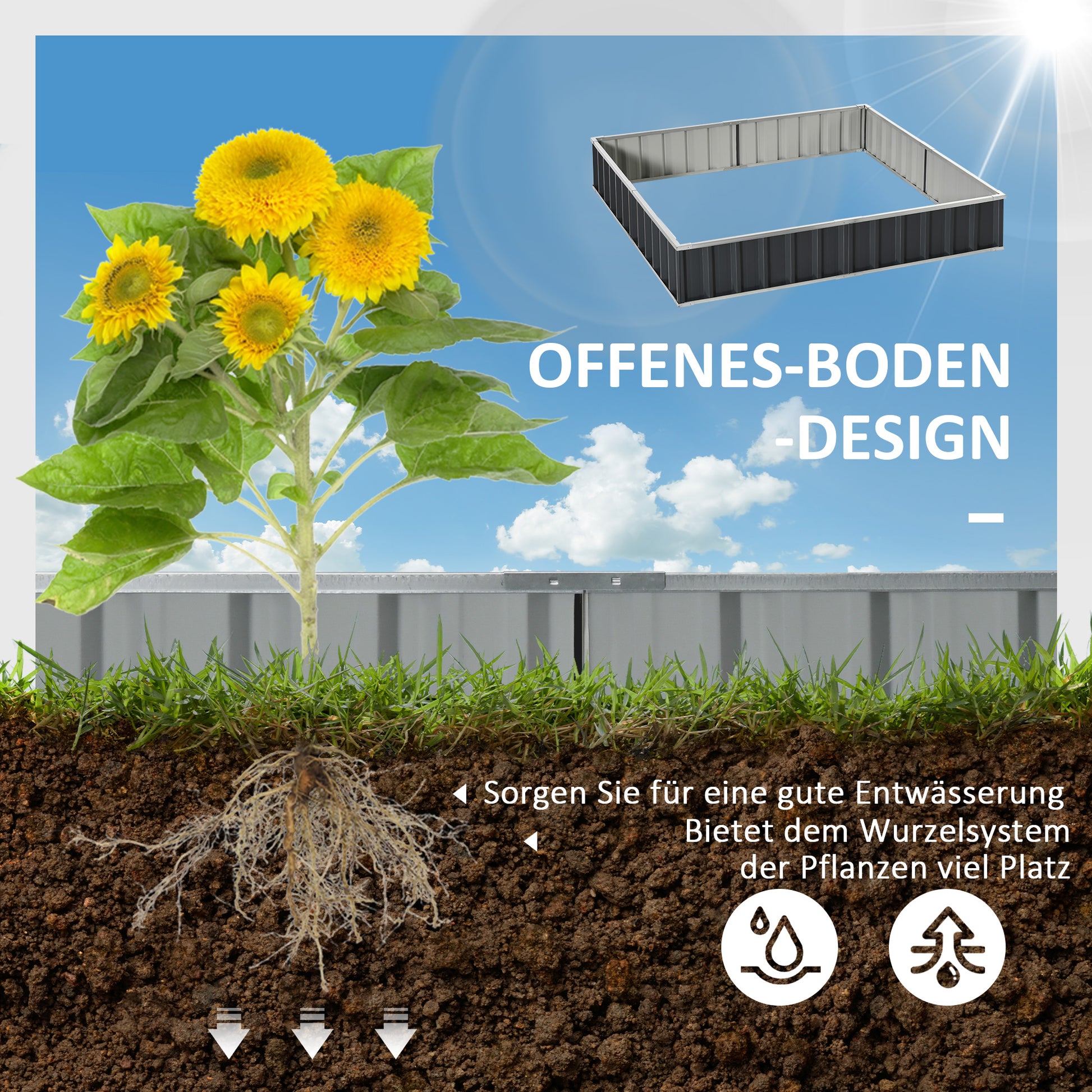 Steel Raised Garden Bed DIY Garden Bed with T-shaped Plant Markers Gloves Planting Bed Herb Bed Flower Stand for Balcony Garden Dark Gray 258 x 90 x 30 cm